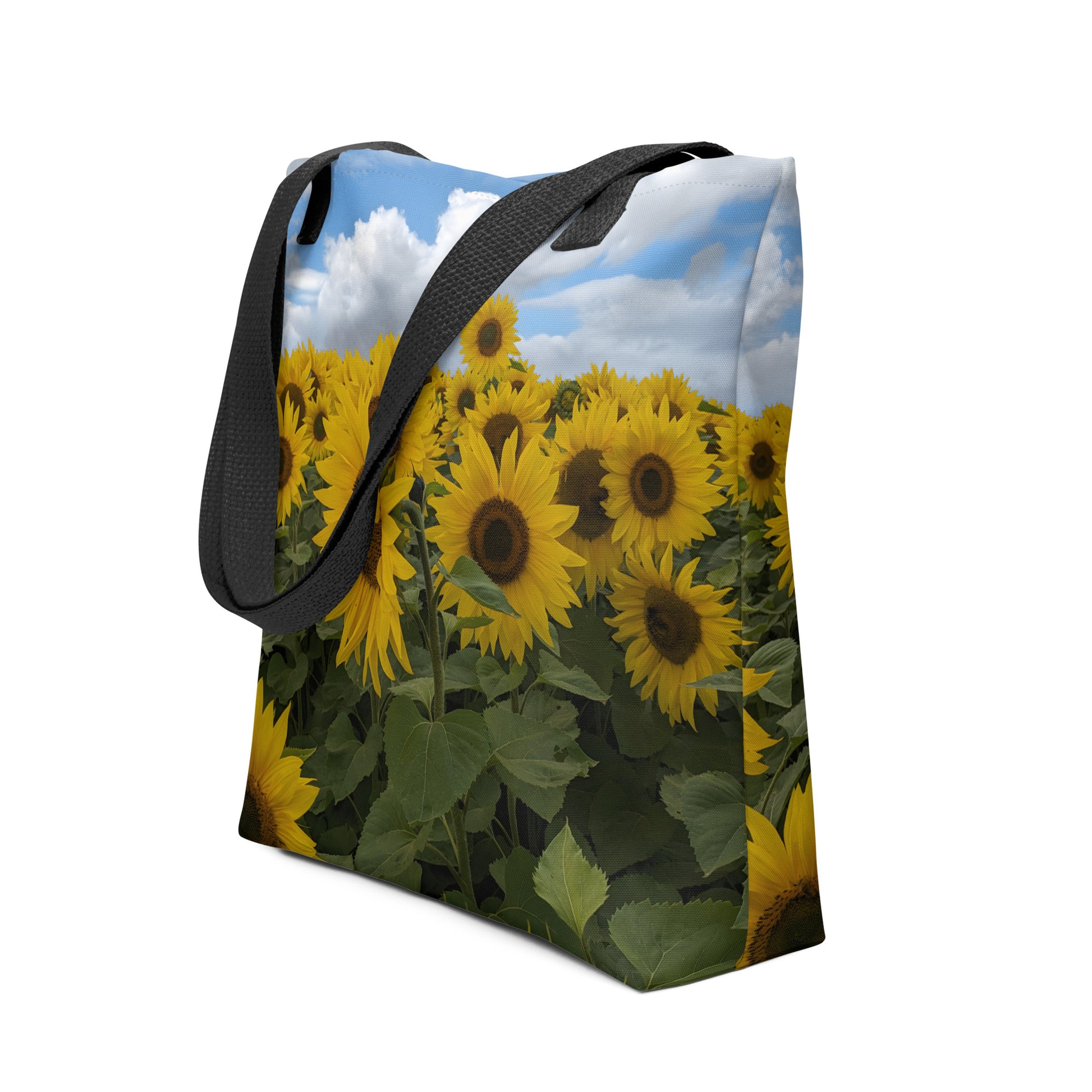 Sunflower Field Tote Bag - Black Handle