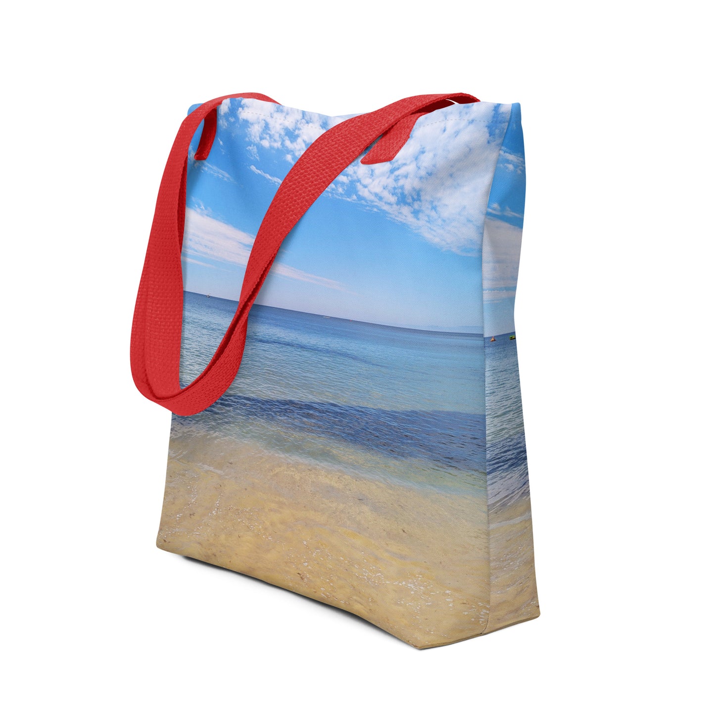 Praia da Oura Beach View Tote Bag - Red Handle