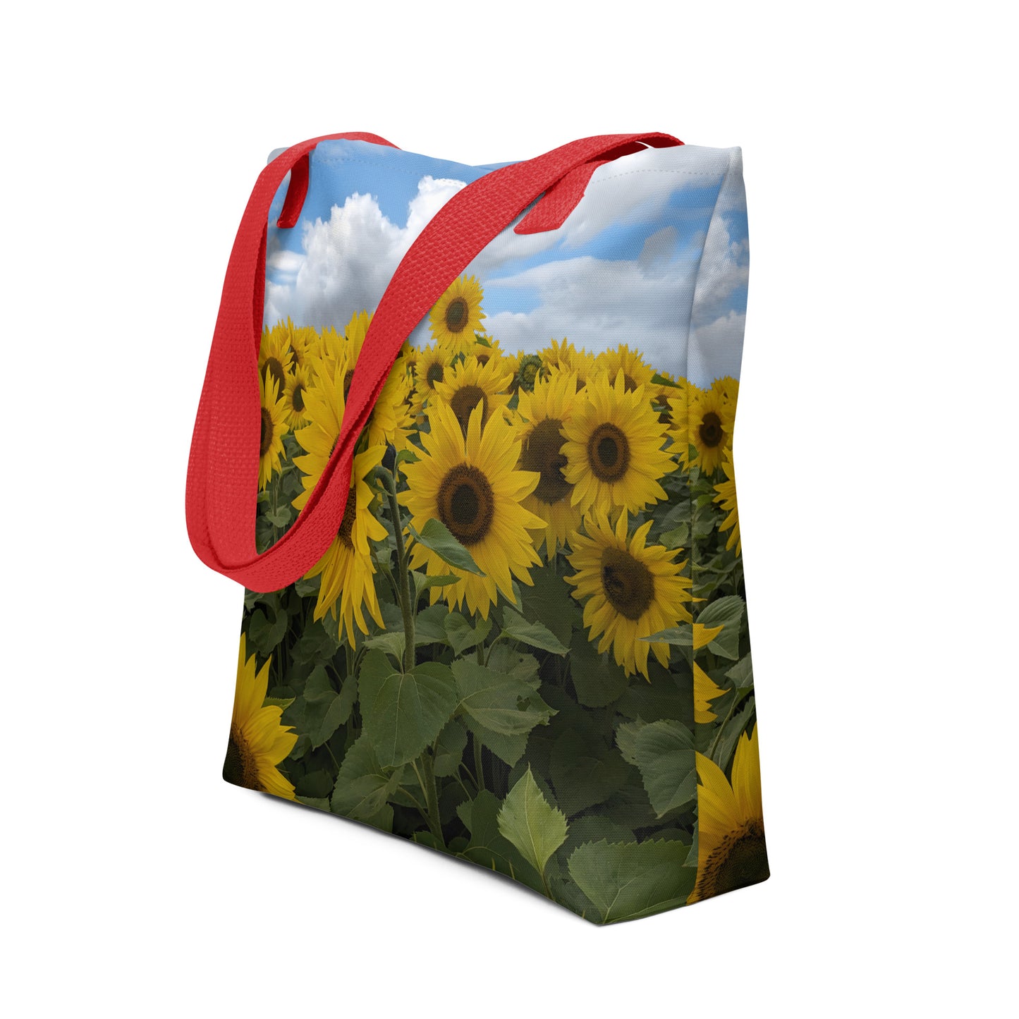 Sunflower Field Tote Bag - Red Handle