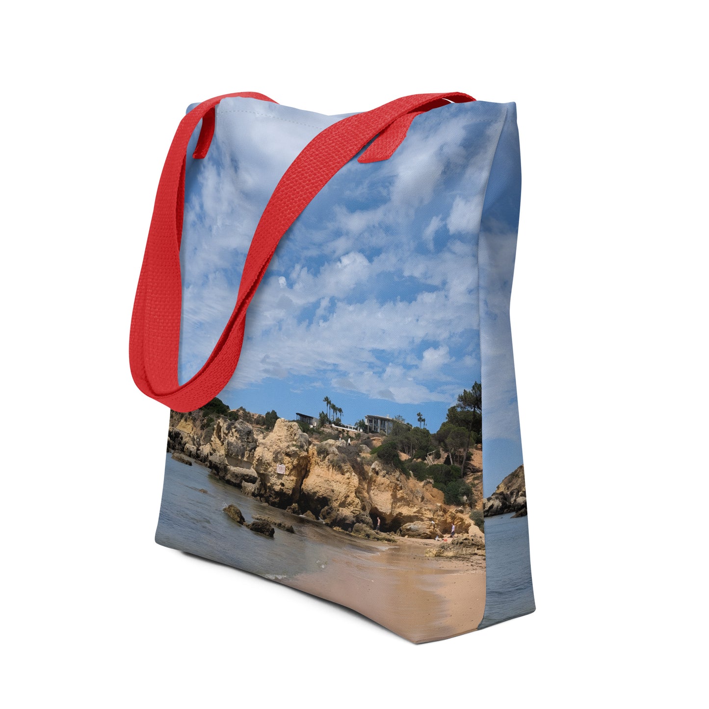 Praia da Oura Coastline Tote Bag - Red Handle